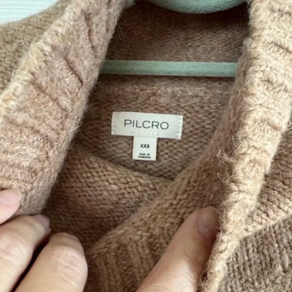 Anthropologie Pilcro Wool Blend Mock Neck Camel/Tan/Beige Boxy Crop Sweater XXS - Picture 5 of 7